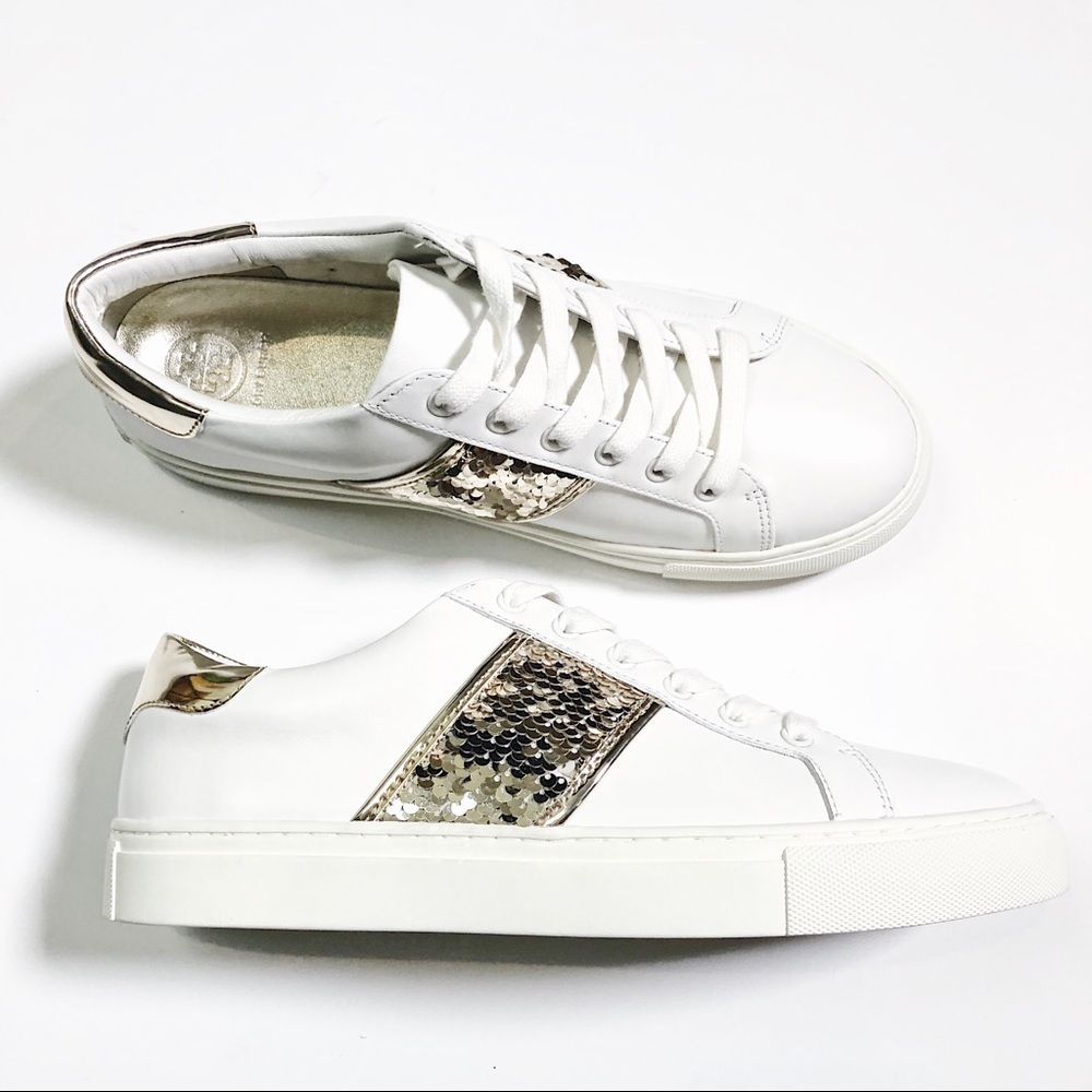 Tory Burch White & Gold Sneakers